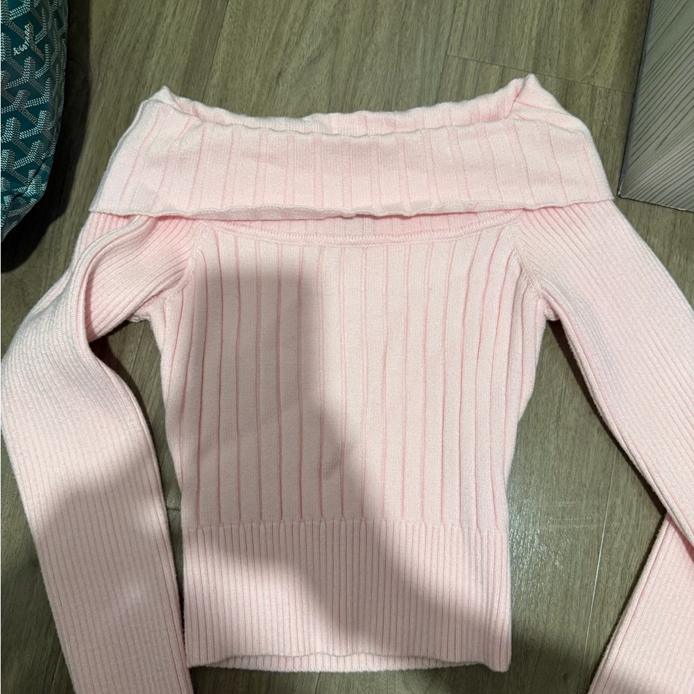Charlotte Russe Pink Off-the-Shoulder Ribbed Sweater